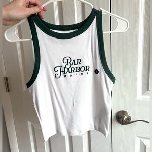 Hollister White and Green Bar Harbor Maine Ringer Tank Top